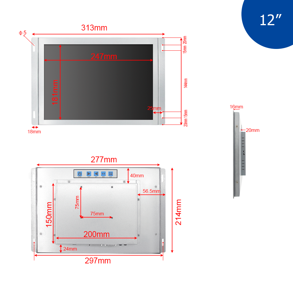 12 inch industrial computer Resistive touch display/ monitor