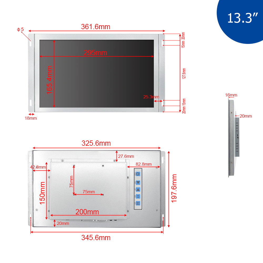 13.3 inch industrial computer capacitive touch display/monitor