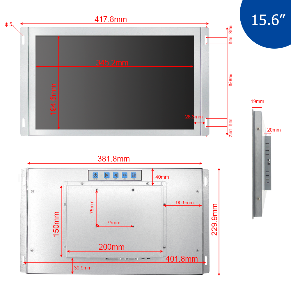 15.6 inch industrial without touch computer display/monitor