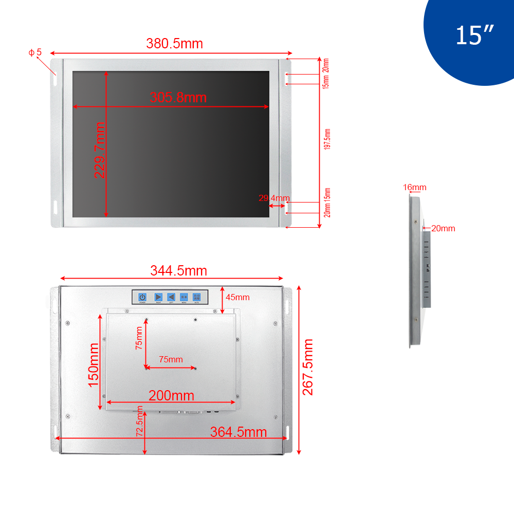 15 inch industrial computer capacitive touch display/monitor