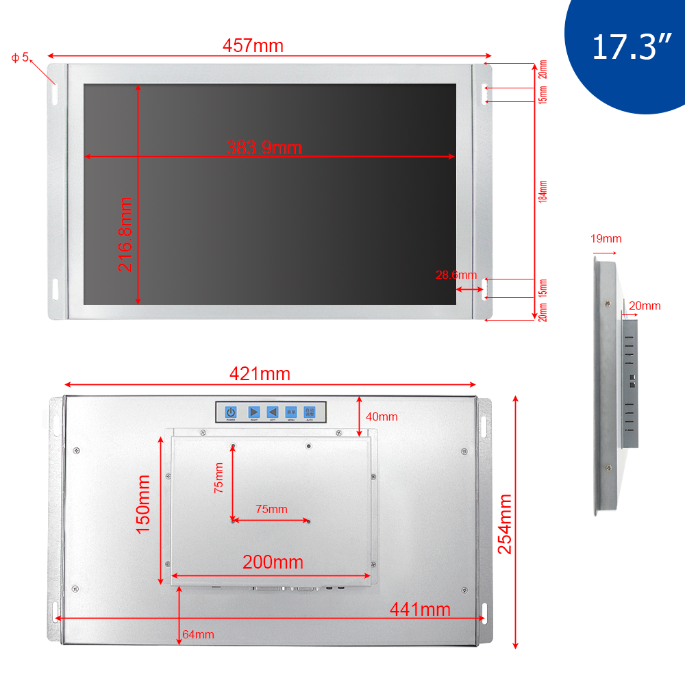 17.3 inch industrial  without touch computer display/monitor