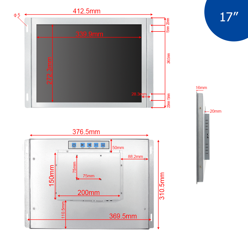 17 inch industrial without touch computer  display/monitor