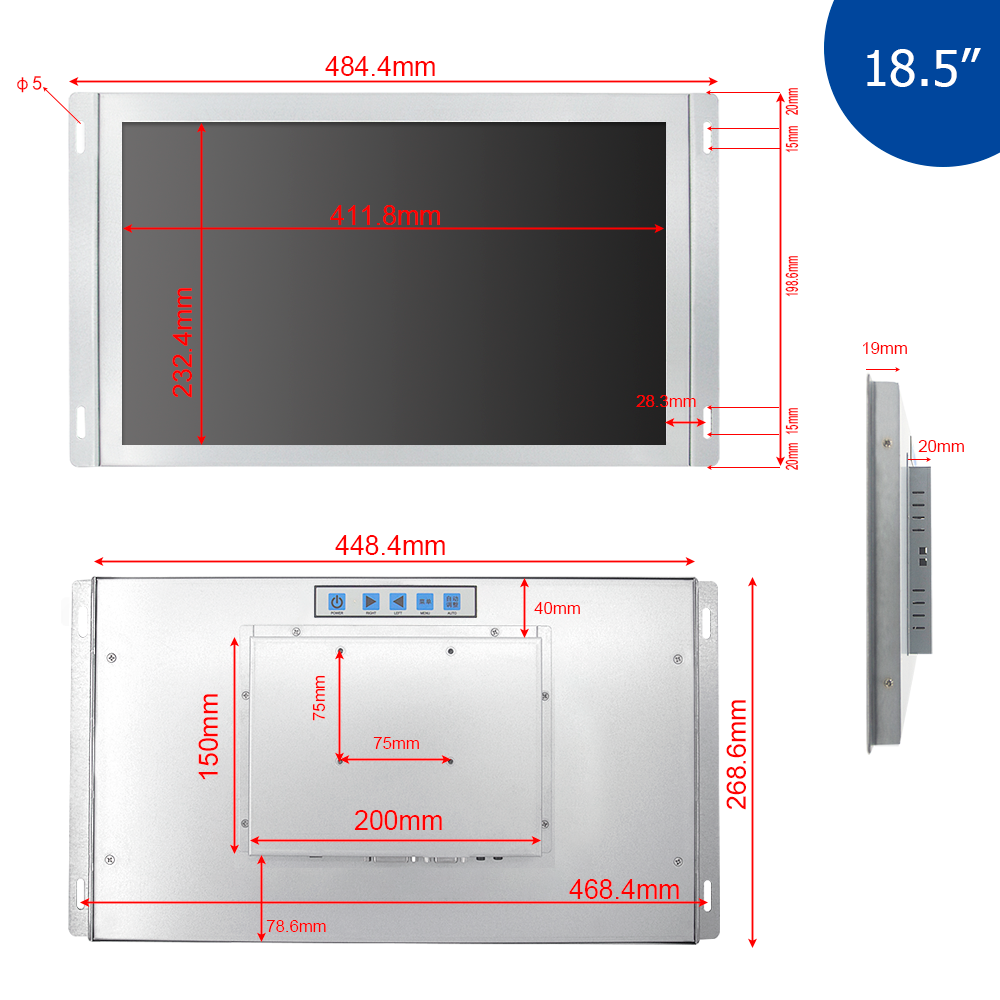 18.5 inch industrial without touch computer display/monitor