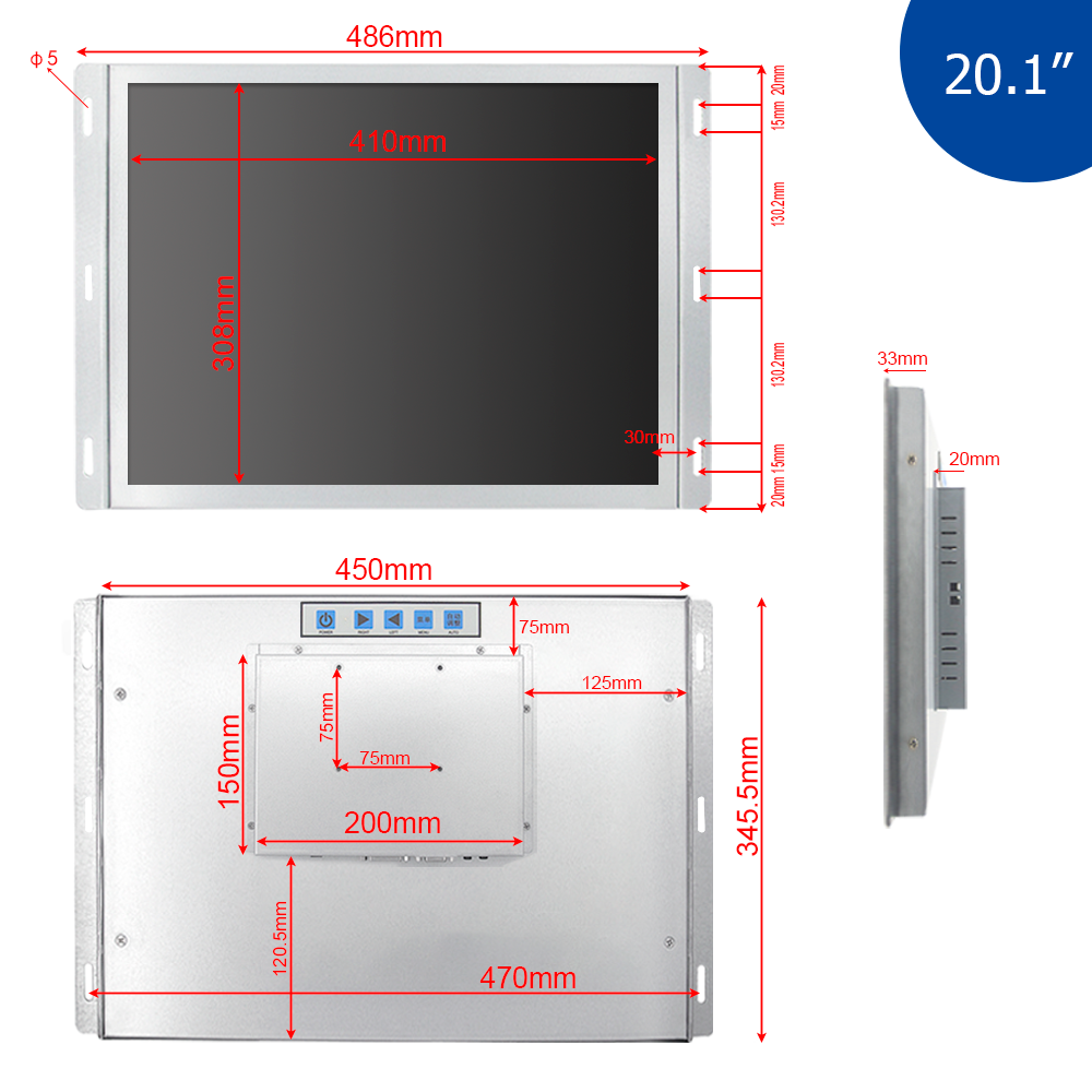 20.1 inch industrial without touch computer display/monitor