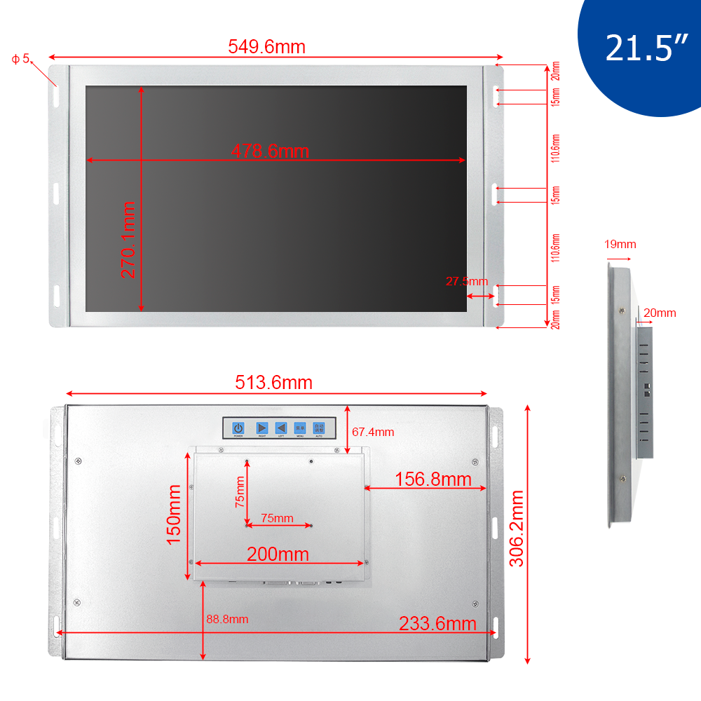 21.5 inch industrial computer capacitive touch display/monitor